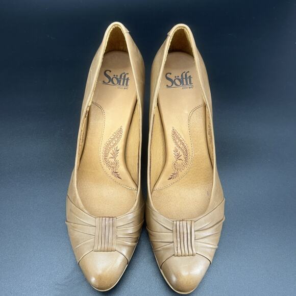 Sofft Womens 8.5M Tan Leather Pump Stacked Heel Pleated Front Office Secretary - Picture 5 of 8